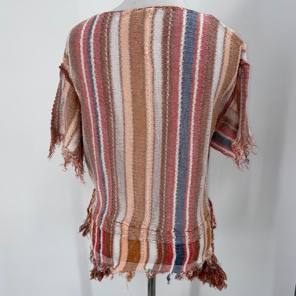 Free People Striped Boho Tassel Tie Scoop Neck Blouse Size XS - Picture 6 of 10